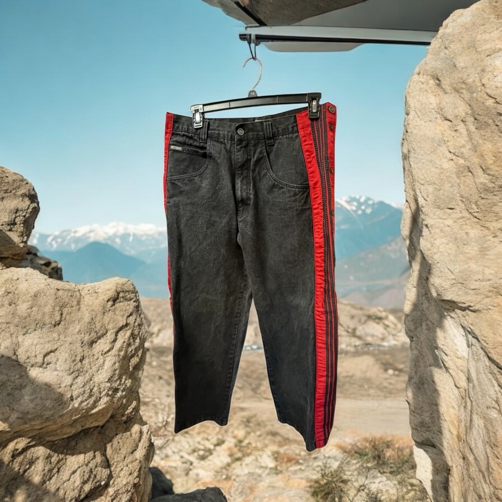First Down, Mens, Sport pants,Sandblasting Black,Side red stripes,Sz 35,Cotton.!